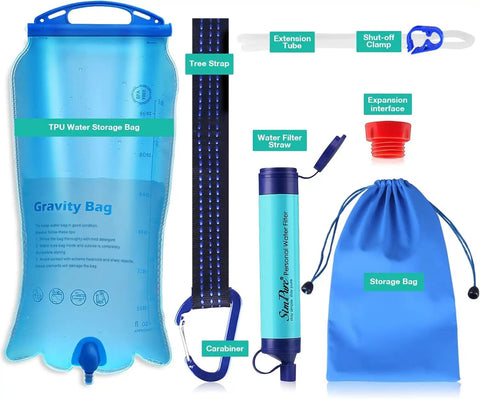 Gravity Water Filter Portable Purifier With 3L Bag And Tree Strap For Camping Hiking Emergency Prep BPA Free Survival Gear Ready