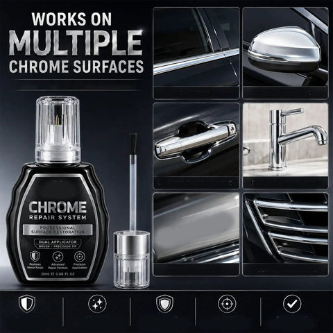 Professional Chrome Repair Pen Nails That Slick Mirror Finish Which Takes Care Of Chips Scuffs And Scratches On Bathroom Fixtures And Metal Hardware For A Legit Factory Fresh Gloss on multiple chrome surfaces.
