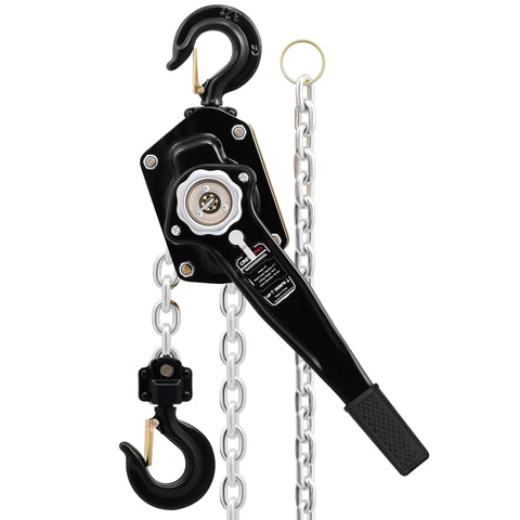 CREWORKS 3-ton lever chain hoist with G80 galvanized chain and swivel hooks, front view