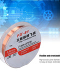 Spool of chip conductor wire, 0.02mm diameter, labeled FX-81, flexible and stretchable, with gears illustration in background.