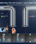 Endoscope Borescope Camera With Light 4.3 Inch HD Handheld Waterproof Sewer Inspection Tool showing semi-rigid cable in pipe