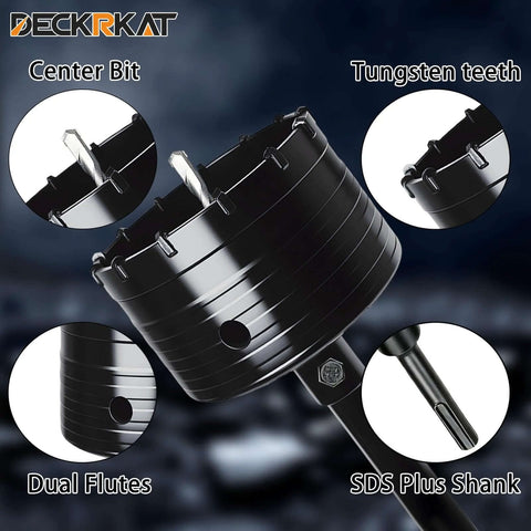 DECKRKAT 2-1/2-in black concrete hole saw kit with SDS Plus shank, tungsten teeth, thickened alloy, center bits