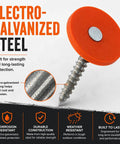 Badass One Inch Plastic Cap Nails Providing Lock Tight Ring Shank Grip Electro Galvanized Steel Roofing Fasteners with orange cap.