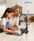 Mother and daughter using Matte Black Touchless Kitchen Faucet With Pull Down Sprayer, Hands Free Sensor in kitchen sink
