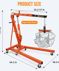 Heavy Duty Folding Engine Hoist 4000 Lbs Hydraulic Cherry Picker dimensions with adjustable boom and engine illustration.