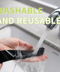 Hands washing 8 Pack Rug Grippers That Stick Firmly to Hardwood Floors, showcasing reusable and washable feature in a sink.