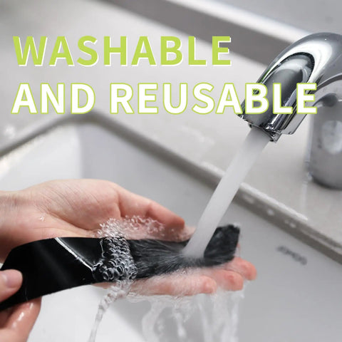 Hands washing 8 Pack Rug Grippers That Stick Firmly to Hardwood Floors, showcasing reusable and washable feature in a sink.