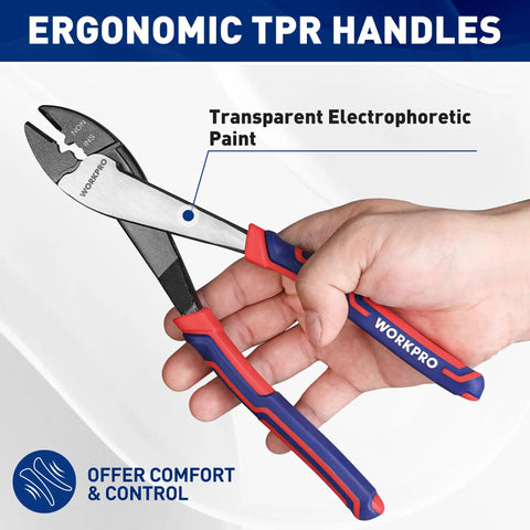 Heavy Duty Wire Cutter Crimper Tool For 10 To 22 AWG Terminals And Connectors Insulated And Non Insulated with ergonomic TPR handles