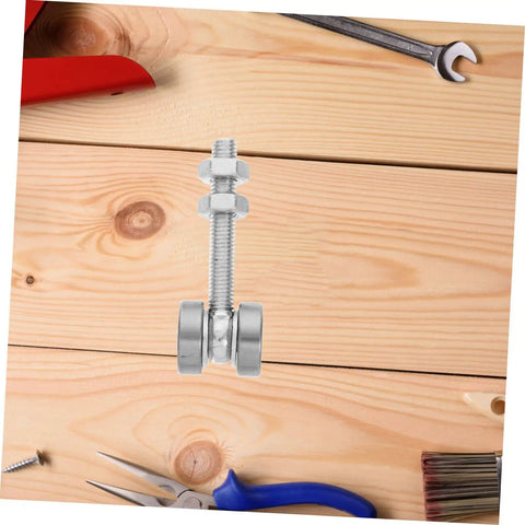 Heavy Duty Stainless Steel Sliding Door Pulley With Double Bearing Track Roller on a wooden surface with tools.