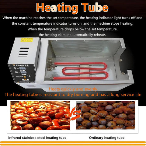 Hassle Free Electric Nut Roaster Machine With Quick Temperature Dial And Digital Timer showing heating tube for even heating.