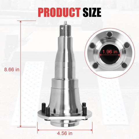 Ez Lube Trailer Spindle 42 with 5 bolt flange for 5200-7000 lb trailer axles, steel, product size and dimensions diagram