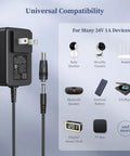 24V 1A Power Adapter With 24W Output Regulated Switching Wall Charger Includes 10 DC Tips Dope Universal Power Supply For 24V Devices Under 1A UL Certified Safe And Reliable For Home Office Travel, shown with DC plug
