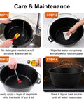 Preseasoned Cast Iron 8 Qt Dutch Oven With Lid For Outdoor Camping Campfire Grilling Oven And Stovetop Cooking Includes Lid Lifter Dual Handles Black Finish in care and maintenance steps