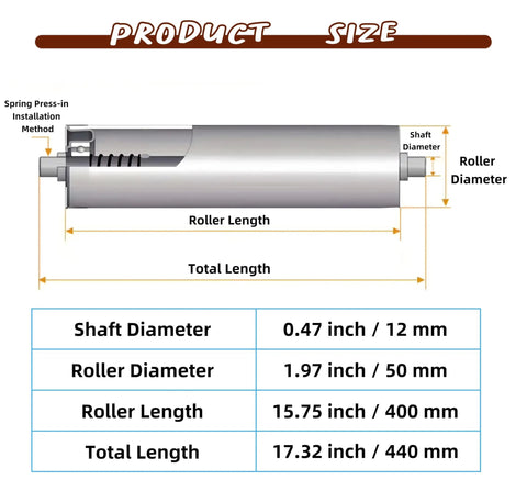 Diagram of 2 Inch Diameter 16 Inch Stainless Steel Conveyor Roller Heavy Duty Replacement Part For Gravity Conveyors with measurements