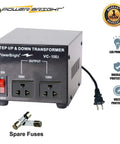 Rock Solid 3000W Voltage Transformer For 120V And 100V Countries Step Up And Down Converter Japan To US And US To Japan Universal Outlet Socket with power switch and spare fuses visible