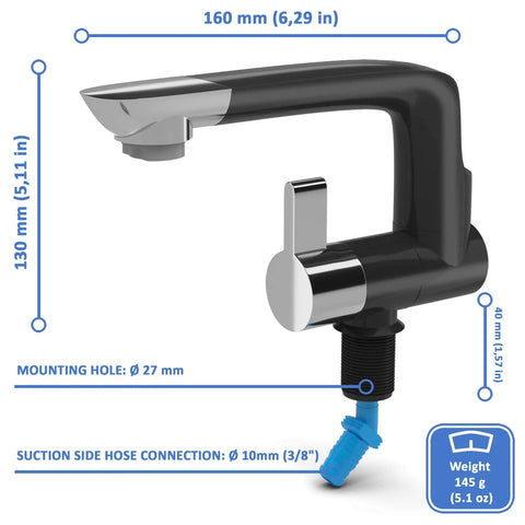 12V Electric Water Faucet With Switch For RV Kitchen Sink And Pump Hookup Plug And Play Rotatable Spout with dimensions