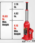 Hydraulic Bottle Jack 6 Ton Capacity With Wide Lift Range And Top Extension showing dimensions and height settings.