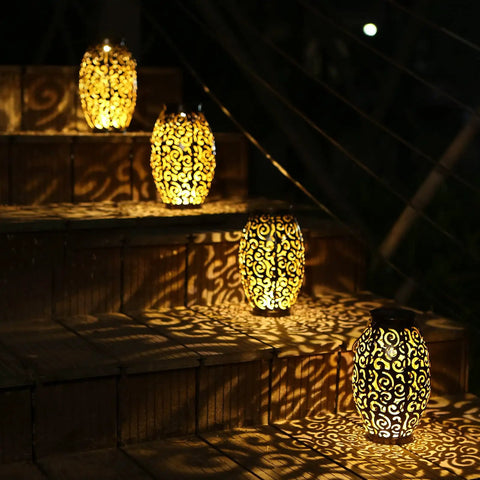 Fairy Solar Lights Outdoor Garden Decor Bucket Type 2 Pack Waterproof Lanterns For Patio Yard And Lawn, glowing on steps at night