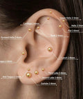 Push In Flat Back 4mm Gold Ball Stud Earrings Hypoallergenic 14K Real Gold Plated Cartilage Helix Tragus Jewelry For Women And Men Easy On Off No Screw Back Everyday Comfort on ear model