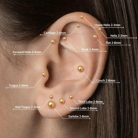 Push In Flat Back 4mm Gold Ball Stud Earrings Hypoallergenic 14K Real Gold Plated Cartilage Helix Tragus Jewelry For Women And Men Easy On Off No Screw Back Everyday Comfort on ear model