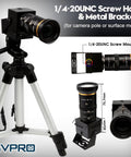 5MP USB Camera With 5 To 50 Millimeter Telephoto Lens on tripod with 10X optical zoom, screw mount details, and bracket for mounting