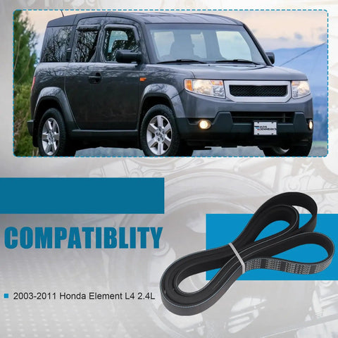 Heavy Duty Remax Serpentine Drive Belt Fits Honda Element 2003-2011 L4 2.4L Engine showing compatibility with vehicle.