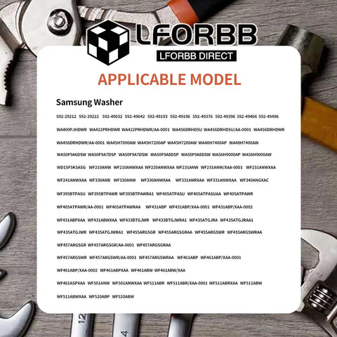 Model compatibility chart for Heavy Duty Washer Drain Pump Replacement For Samsung Front Load Washers With No-Fuss, Plug-And-Play Install
