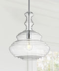 Chrome Modern LED Pendant Light for Kitchen Island and Hallways, Clear Glass Shade, 13.37 Inch, dining room style