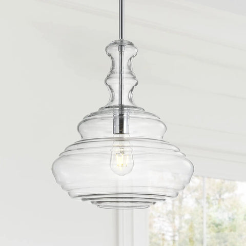 Chrome Modern LED Pendant Light for Kitchen Island and Hallways, Clear Glass Shade, 13.37 Inch, dining room style