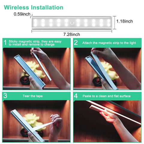 Installation steps for Rechargeable Wireless Under Cabinet Lighting With Remote, 15 Color Changing RGB Light Bar, 6 Pack, 3 White Temp Modes