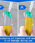 Close-up of proper vs. excessive oil injection into Heavy Duty Mosaic Glass Nipper Set showing correct usage.