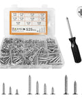 525 Piece Self Tapping Screws Set M3 M4 M5 Phillips Flat Head Wood Screws with screwdriver for furniture and woodworking
