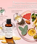 Premium Lymphatic Drainage Massager For Body Shaping With Microcurrent, Vibration, Light And Heat Therapies shown with massage oil and ingredients