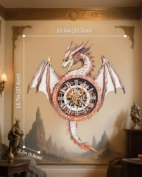 Epic 3D Dragon Clock Kit For Adults With Pendulum Wooden Puzzle Wall Decor Realistic Dragon King Theme Removable Pendulum And Hour Hand Perfect Gift For Men And Women Who Dig Puzzles And Home Decor, 13.1in wall clock