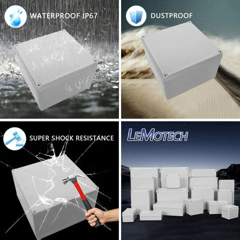Hella Tough Waterproof IP67 Junction Box With Dustproof Sealed Plastic Housing for outdoor use and shock resistance.
