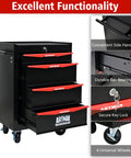 Heavy Duty Rolling Tool Chest With Locking Wheels And Ball Bearing Drawers, Mobile Garage Tool Cart, Metal Black Tool Box