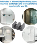 4-Piece Framed Silicone Shower Door Bumpers For Sliding Glass Doors, clear grey bumpers shown with various shower enclosures.