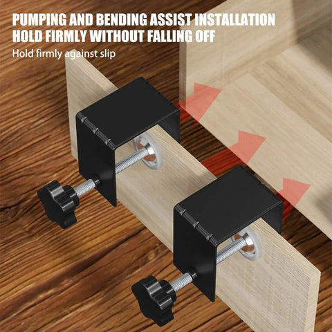 Heavy Duty C Clamps For Cabinet Installation Face Frame Alignment Tool With Built In Drill Hole Guide No Sweat Setup Woodworking Jig Total Game Changer For Fast Furniture Repair And Cabinet Mounting 2 Pack showing clamp in use on wood.