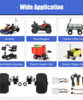 6 applications for 36V 350W Electric Cart Conversion Kit with 10 inch wheels, motor set, controller, and digital display throttle.