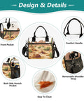 Design details of Desert Cactus Handle Insulated Lunch Bag Reusable Cooler with mesh pockets and detachable shoulder strap.