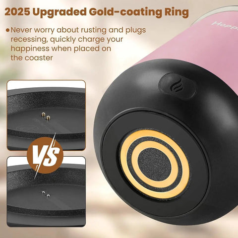 2025 Upgraded Gold-coating Ring of Smart Electric Heated Coffee Mug With Precision Temperature Setting And Rechargeable Coaster.