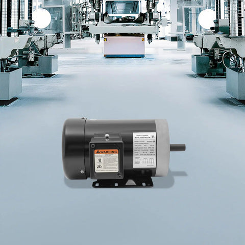 Shop Ready 2Hp Three Phase Electric Motor, 3450Rpm Tefc Industrial Equipment Driver, 230Volt 460Volt Pure Copper Internal Windings, Built Like A Tank Steel Frame in industrial setting.