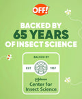 Logo with 65 years of insect science, highlighting SC Johnson Center for Insect Science, promotional image for Insect Repellent Aerosol With Dry Non Greasy Formula And 25 Percent DEET For Long Lasting Mosquito And Tick Protection Go To Four Oz Cans Pack Of 2 Outdoor Bug Spray For Camping And Hiking.