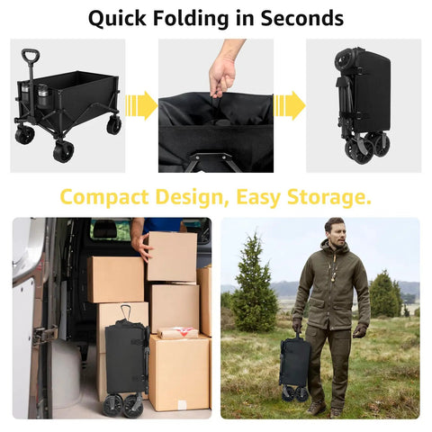 Beast Mode Hauler Collapsible Wagon With Wheels For Groceries And Gear, Folding Utility Cart With 330 Lb Load Capacity