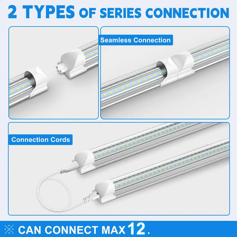 Bright 2 Foot LED Shop Light 22W 3300 Lumens 5000K Daylight V Shape Linkable Ceiling Tube Fixture connection details