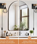 Killer Plug In Wall Sconces Set Of Two With Vintage Wood Accents And Matte Black Bases serving soft light in a modern bathroom.