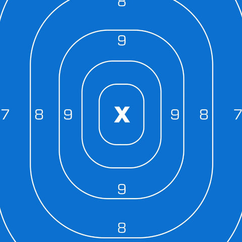 B27 Silhouette Paper Shooting Target 23 x 35 Inches 50 Pack for Handgun Training, blue concentric circle target design