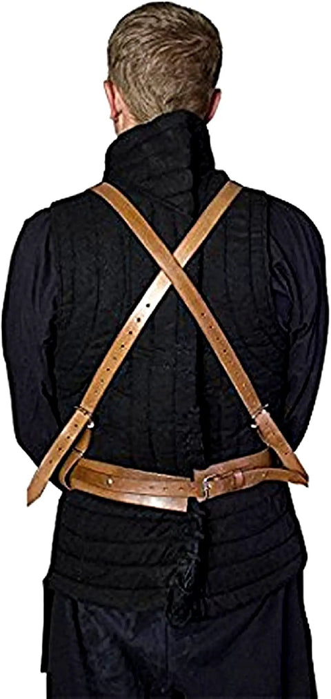Back view of Imperial Faulds And Tassets Set for LARP with adjustable leather straps and black padding