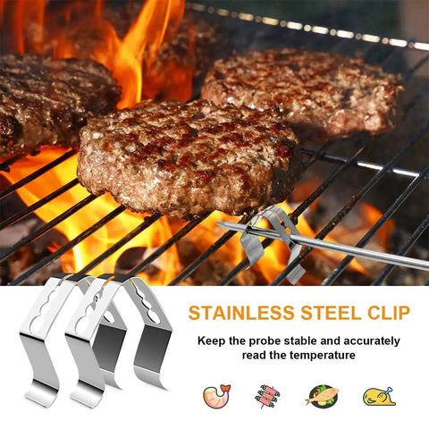 2 Pack Replacement Meat Probes Temperature Sensor Kit For BBQ Grills And Smokers, Stainless Steel Probes With Clip in use