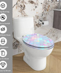 Elongated Resin Toilet Seat for Bathroom on a toilet, featuring a colorful design, easy to clean, and ergonomic shape.